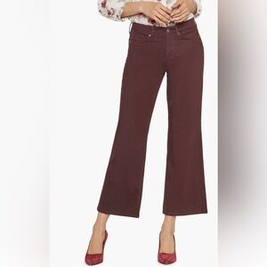 NYDJ Sateen Relaxed Cropped Flare Pants Jeans in Eggplant Plum Purple Size 18